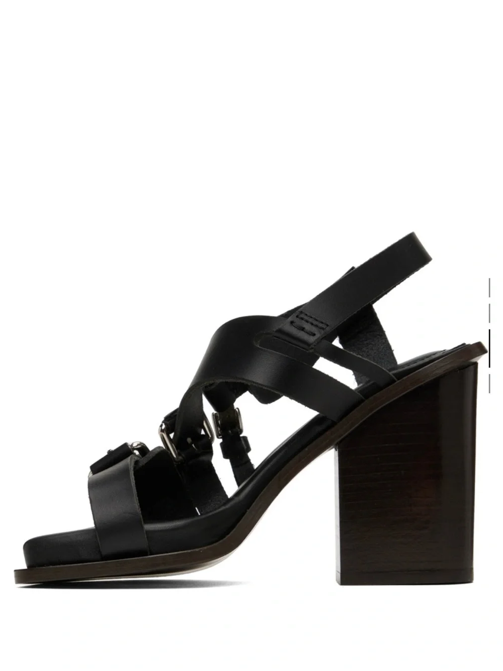 Lemaire Black Leather Buckle Block Heel Sandals